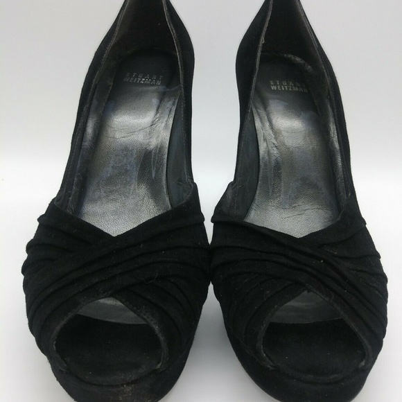 Stuart Weitzman Black Suede Peep Toe Stiletto High Heel Pumps Womens 10 Dress - Picture 9 of 9